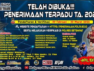 Penerimaan Terpadu Polri 2026 Resmi Dibuka, Pendaftaran Hingga 30 Maret