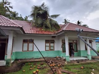 Diterjang Angin Kencang, Pohon Kelapa Tumbang Timpa Gedung Puskesmas Sawa